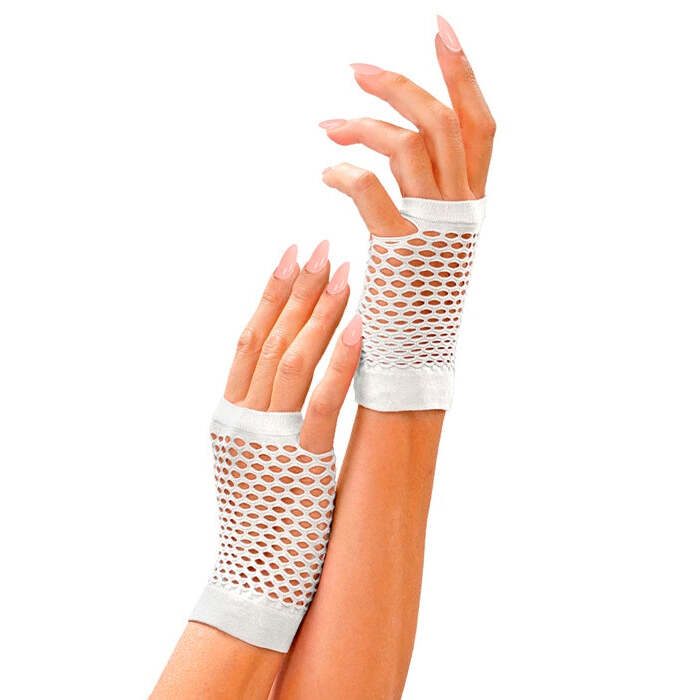 White Fingerless Fishnet Gloves