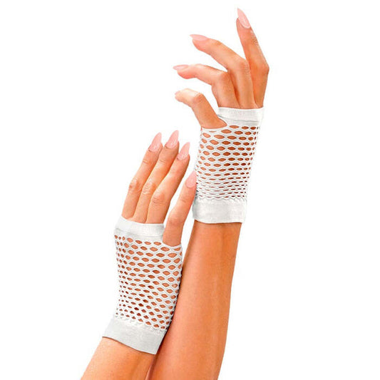 White Fingerless Fishnet Gloves