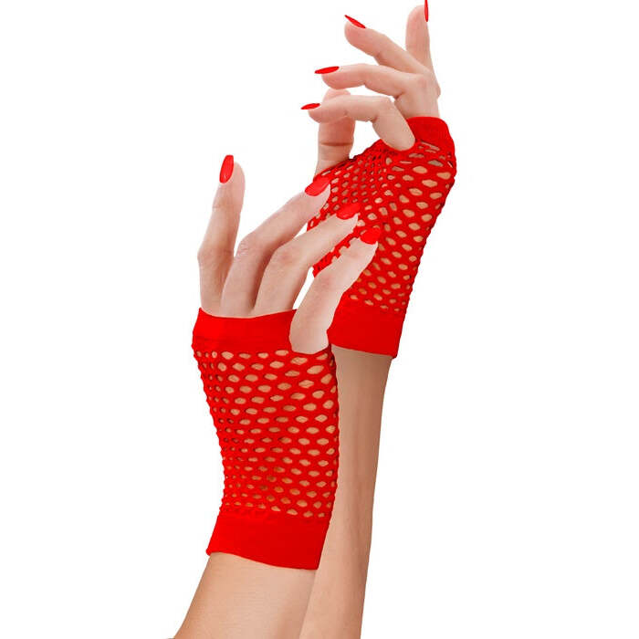 Red Fingerless Fishnet Gloves