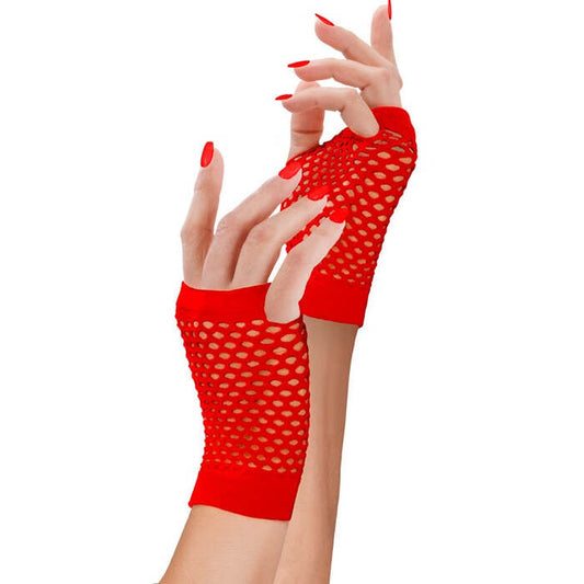 Red Fingerless Fishnet Gloves