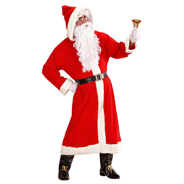Super Deluxe Old Time Santa Claus  Hooded Robe, Belt, Boot Covers With Buckles, Wig, Beard With Moustache, Eyebrows 