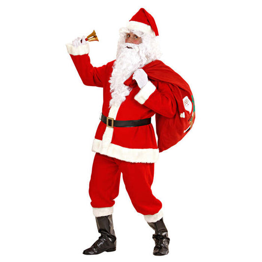 Super Deluxe Santa Claus  Jacket, Pants, Belt, Hat, Boot Covers, Wig, Beard With Moustache, Eyebrows 