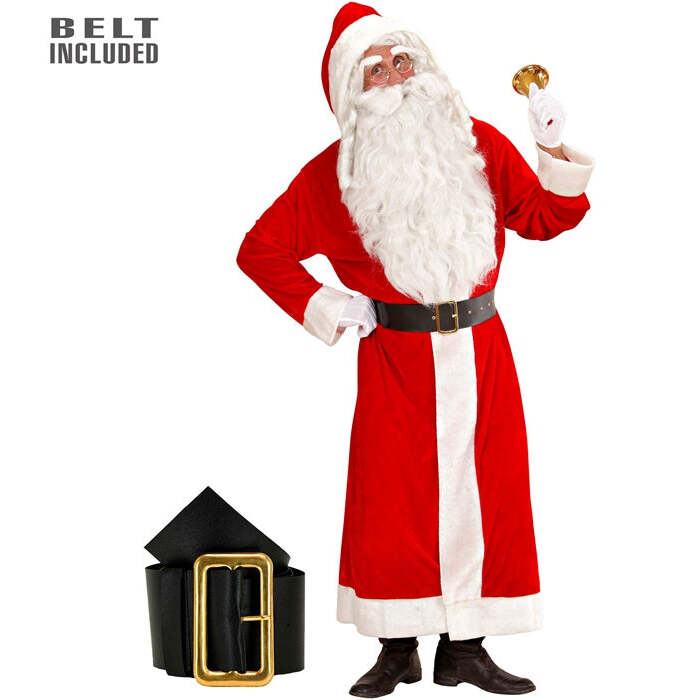 Super Deluxe Santa Claus Velvet  Hooded Coat With Plush Trim, Belt With Buckle 