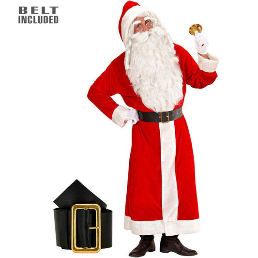 Super Deluxe Santa Claus Velvet  Hooded Coat With Plush Trim, Belt With Buckle 