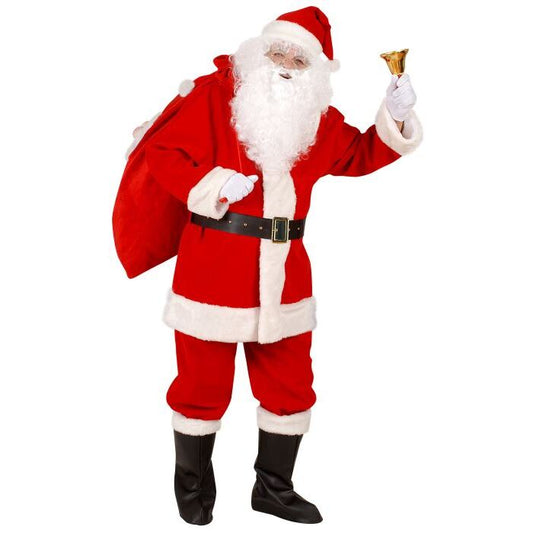 Professional Santa Claus  Jacket, Pants, Belt, Boot Covers & Hat With Plush Trim  In Window Box