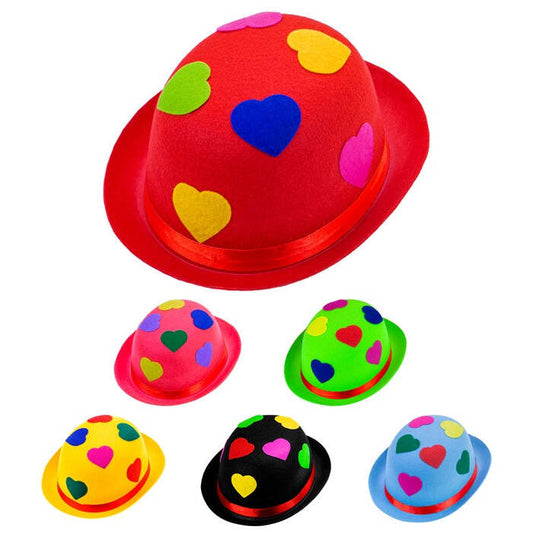 Bowler Hat With Hearts Felt - 6 Colors Ass.