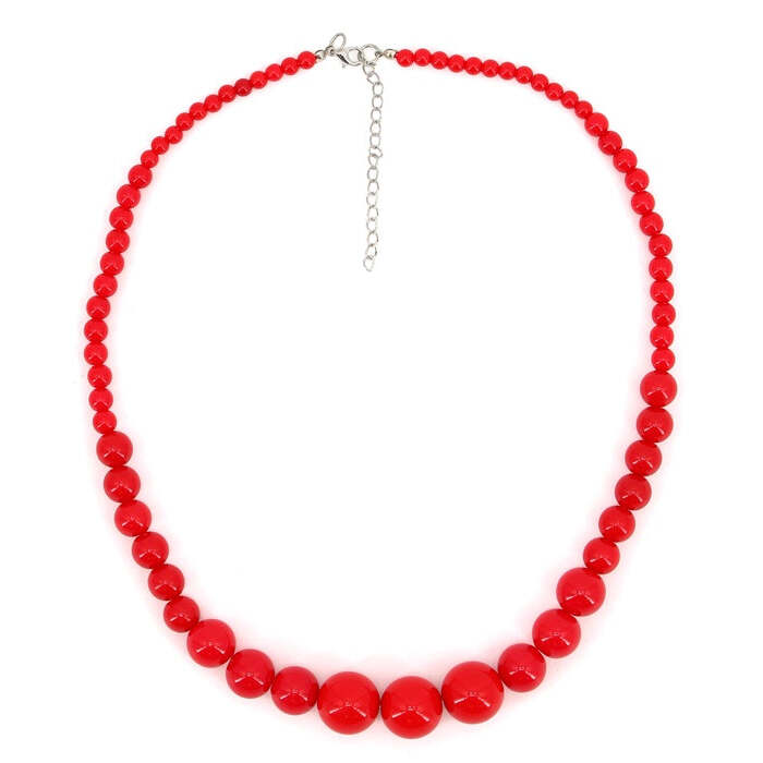 70S Beaded Necklace Red