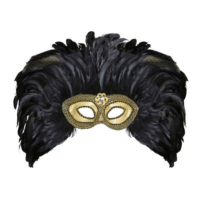 Gold Trimmed Eyemasks With Gem & Feathers