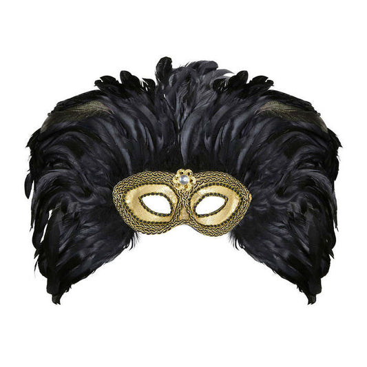 Gold Trimmed Eyemasks With Gem & Feathers