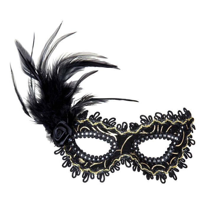 Black Eyemasks With Rose, Feathers & Gold Accents