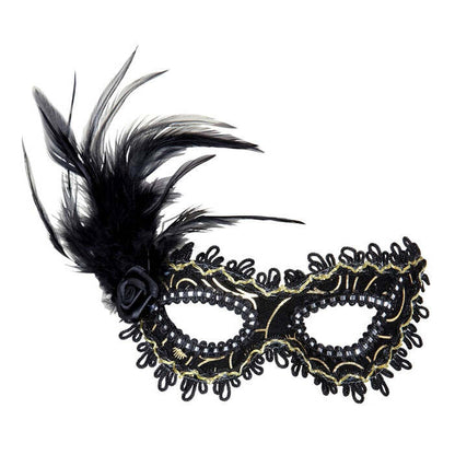 Black Eyemasks With Rose, Feathers & Gold Accents