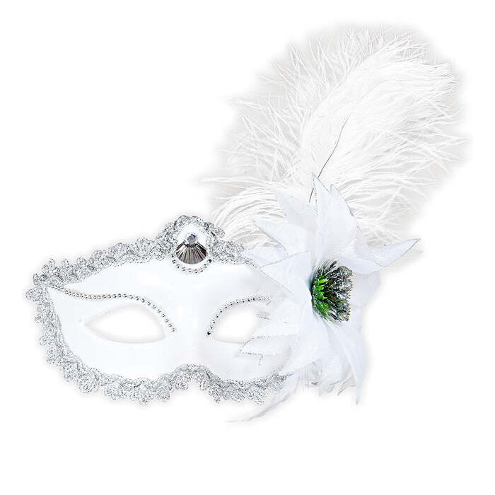 White Eyemasks With Rose & Feathers