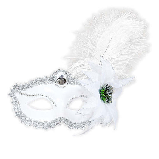 White Eyemasks With Rose & Feathers