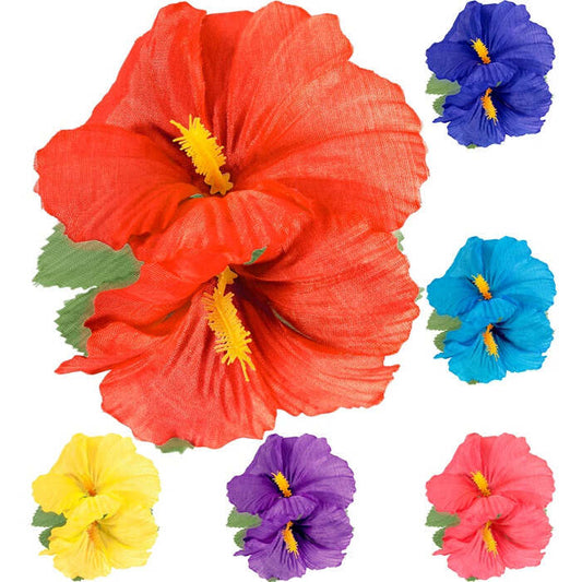 2 Hibiscus Flowers Hair Clip 6 Colors Ass.