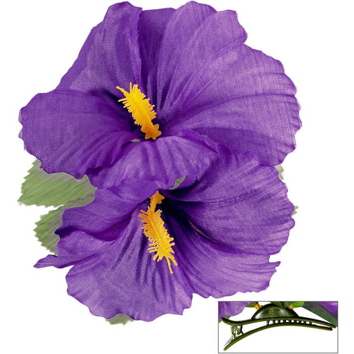 2 Purple Hibiscus Flowers Hair Clip