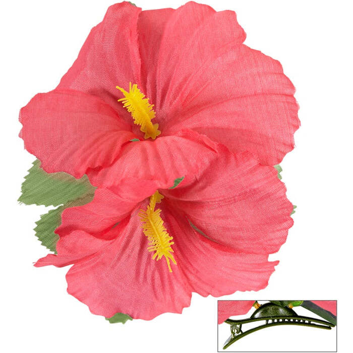 2 Pink Hibiscus Flowers Hair Clip