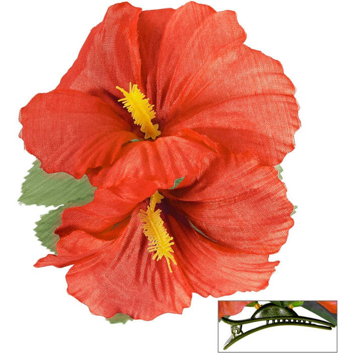 2 Red Hibiscus Flowers Hair Clip