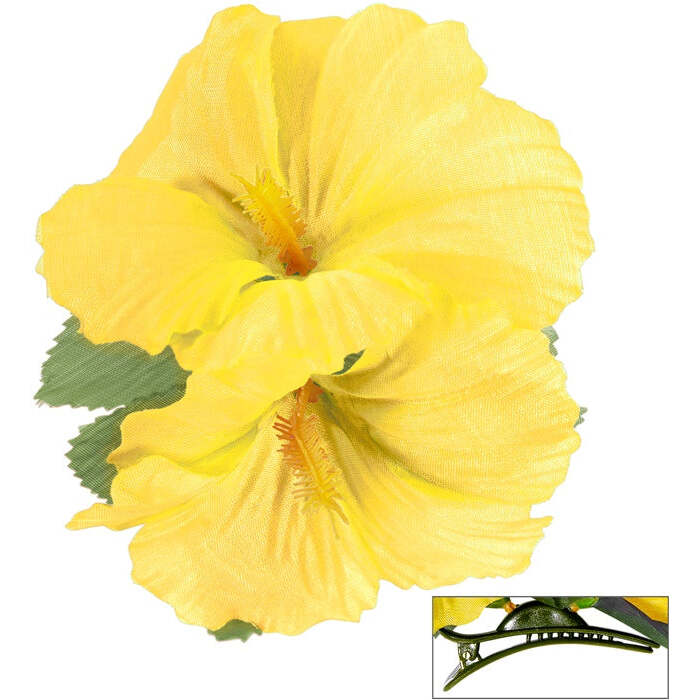 2 Yellow Hibiscus Flowers Hair Clip
