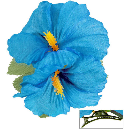 2 Light Blue Hibiscus Flowers Hair Clip