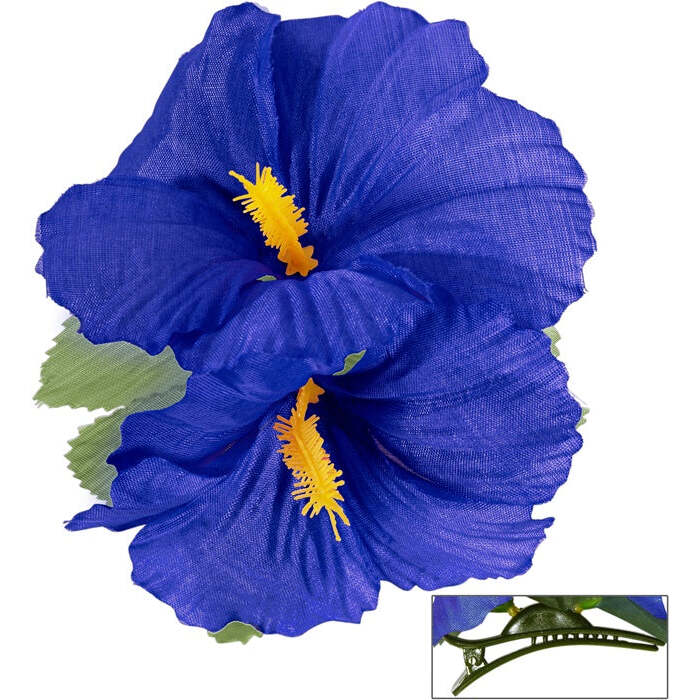2 Blue Hibiscus Flowers Hair Clip