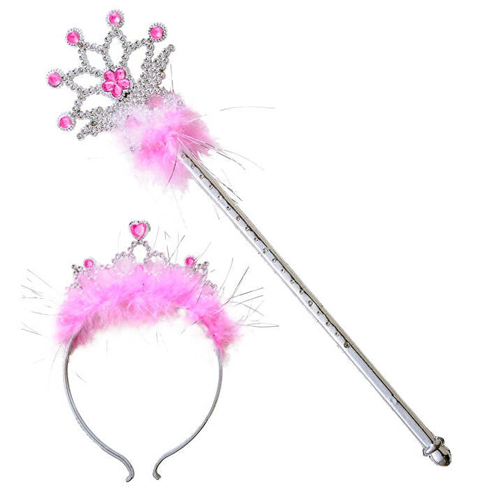 Jewelled Tiara & Wand With Marabou