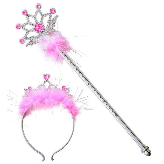Jewelled Tiara & Wand With Marabou