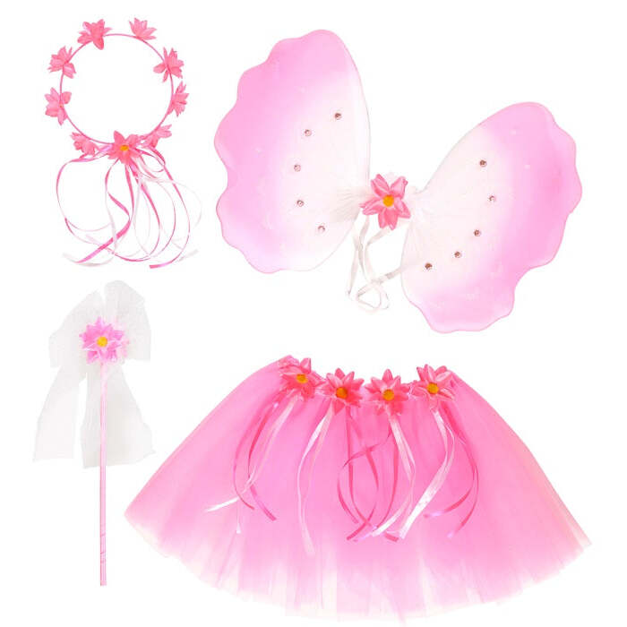 Flower Fairy Dress-Up Set  Tutu, Wings, Headpiece, Wand 