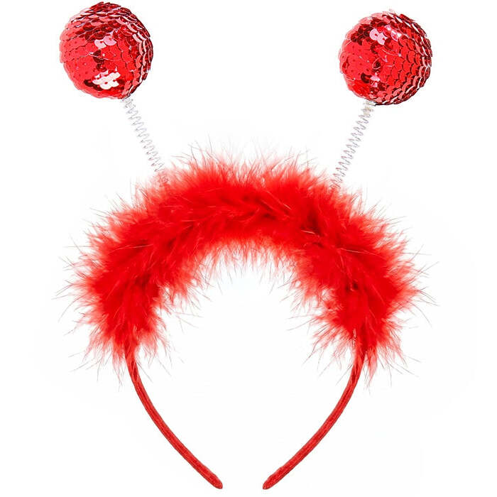 Red Sequin Head Bopper With Marabou