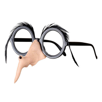 Glasses With Witch Nose & Black Feather Eyebrows