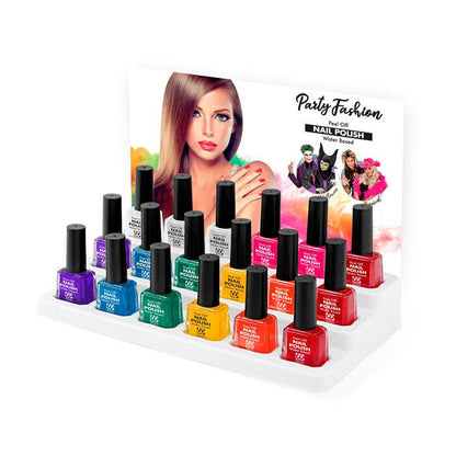 Display Box Of  Water Based Peel Off Nail Polishes 8 Ml - 8 Colors Ass.: 3 Red, 3 White, 2 Orange, 2 Yellow, 2 Green, 2 Blue, 2 Violet, 2 Pink