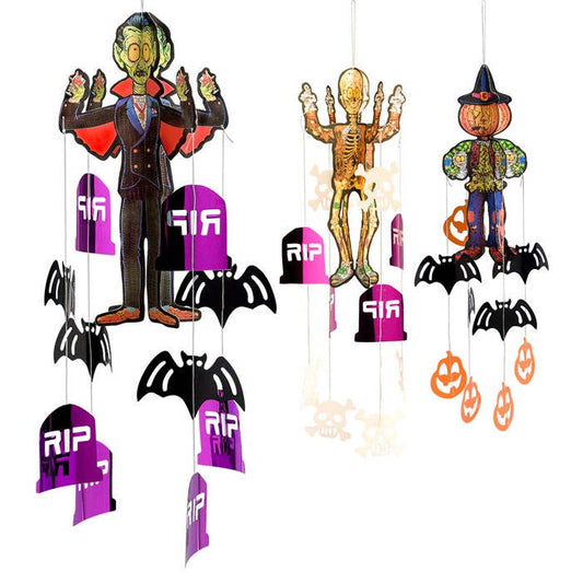 Halloween Character With Hanging Decorations 3 Styles Ass.: Vampire- Scarecrow - Skeleton
