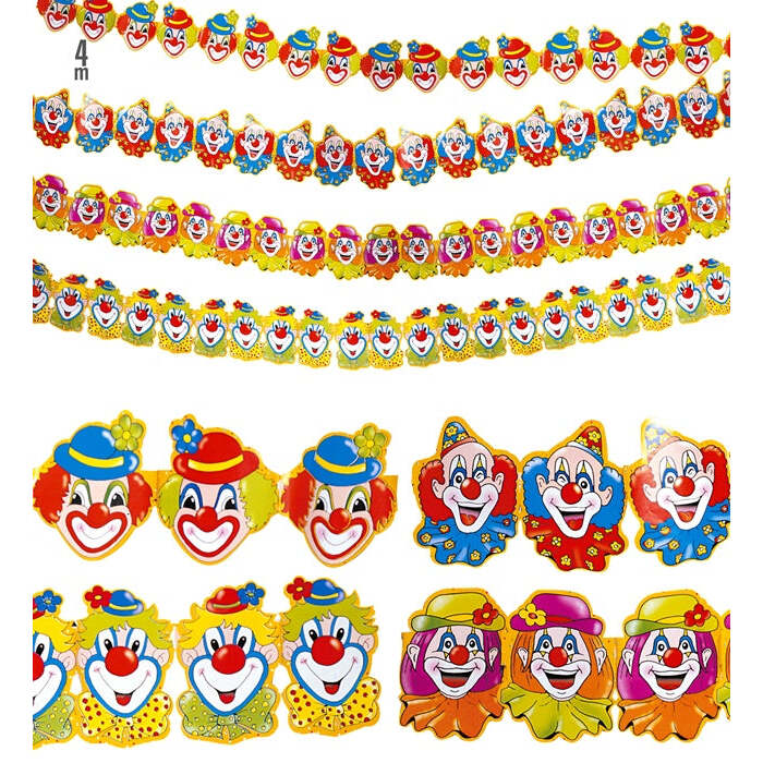 Clown Paper Garland 3 M - 4 Styles Ass.