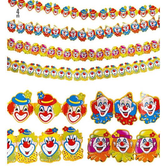 Clown Paper Garland 3 M - 4 Styles Ass.