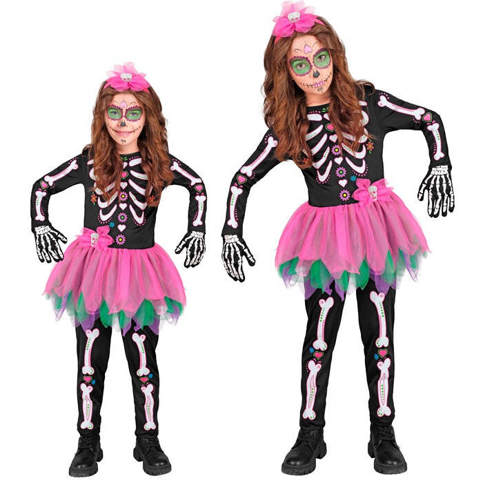 Skelton  Jumpsuit With Tutu, Skull Bow Headband 