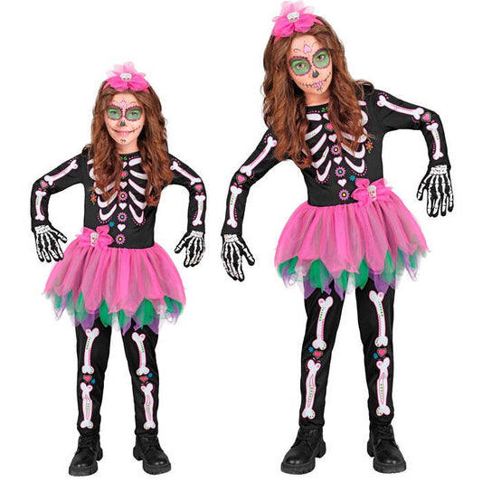 Skelton  Jumpsuit With Tutu, Skull Bow Headband 