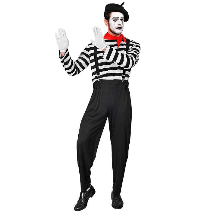 Mime  Shirt, Pants, Braces, Neckscarf, Gloves, Hat  