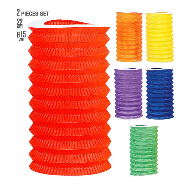 Set Of 2 Unicolor Paper Lanterns Ø 15 Cm - H 22 Cm - 6 Colors Ass.