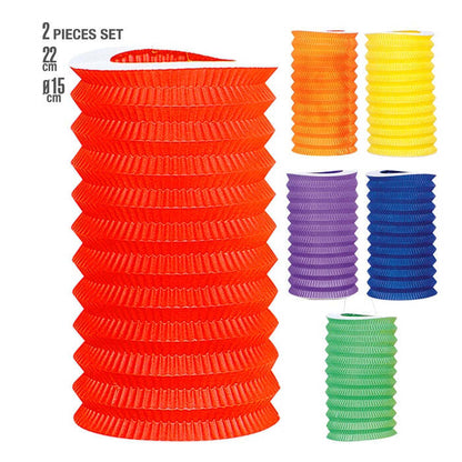 Set Of 2 Unicolor Paper Lanterns Ø 15 Cm - H 22 Cm - 6 Colors Ass.