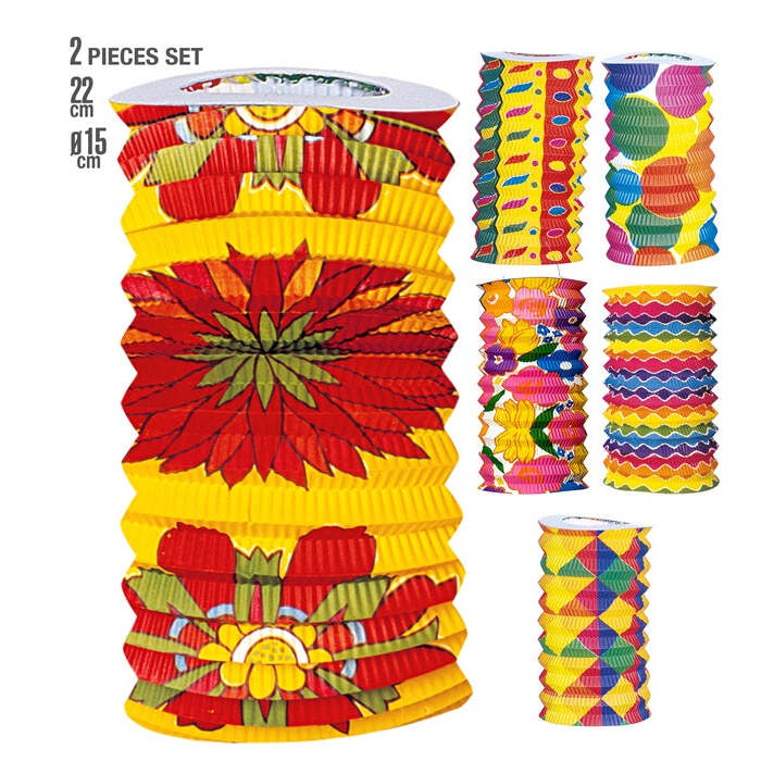 Set Of 2 Printed Paper Lanterns Ø 15 Cm -H 22 Cm - 6 Styles Ass.