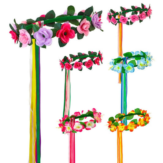 Flower Diadem With Multicolor Ribbons 6 Styles Ass.