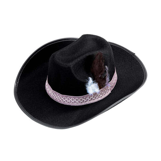 Cowboy Hat With Feathers Black -Felt