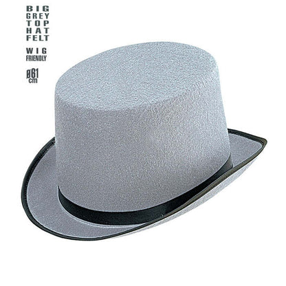 Big Grey Top Hat Felt 12 Cm - Wig Friendly - Size 61 Cm
