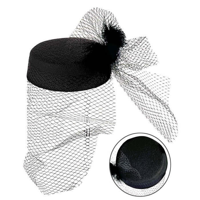 Tina Hat With Net And Feather Felt - Black Color Only