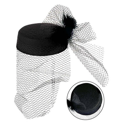 Tina Hat With Net And Feather Felt - Black Color Only