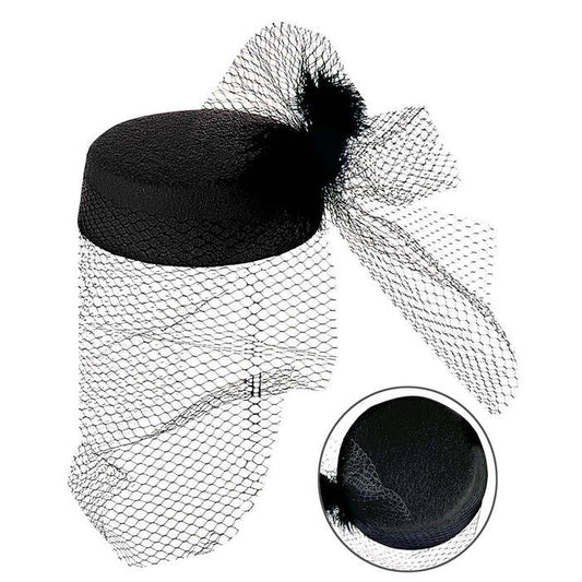 Tina Hat With Net And Feather Felt - Black Color Only