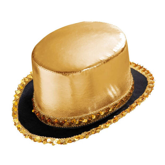 Gold Lamé Top Hat With Sequin Trim 11 Cm