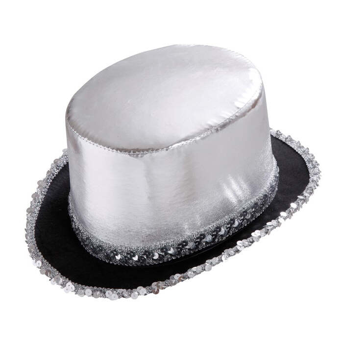 Slver Lamé Top Hat With Sequin Trim 11 Cm