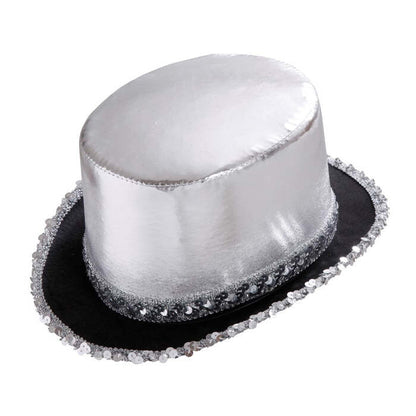 Slver Lamé Top Hat With Sequin Trim 11 Cm