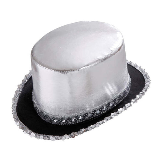 Slver Lamé Top Hat With Sequin Trim 11 Cm