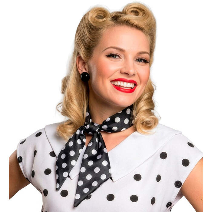 The 50S Fashion Neck Sash Satin - Black With White Dots